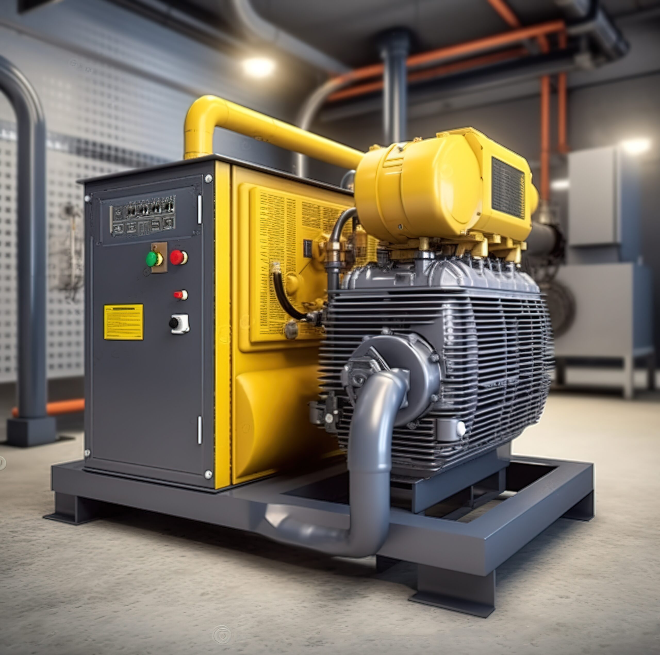 Kaeser air compressor with a sleek yellow and black design for industrial use.