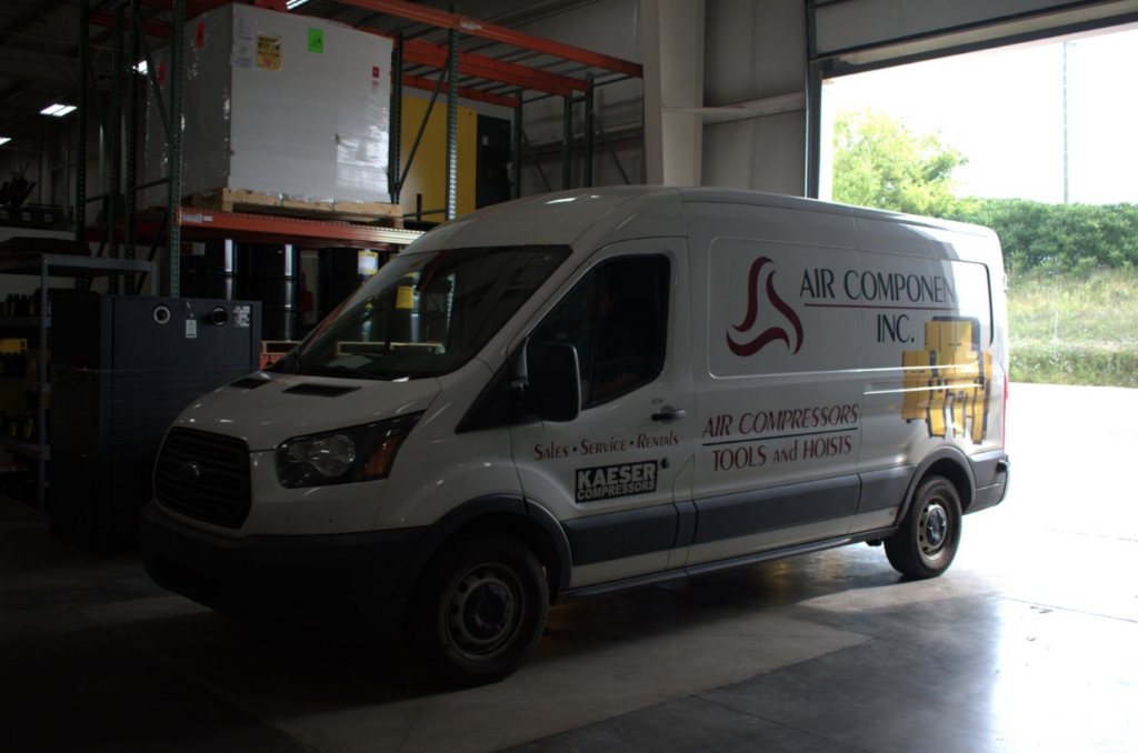 Air Components service van ready to respond to air compressor breakdowns and provide maintenance support.